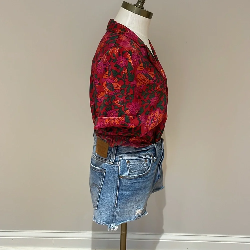 Zara Trf collection floral and bird print  camp shirt size S - Picture 4 of 10